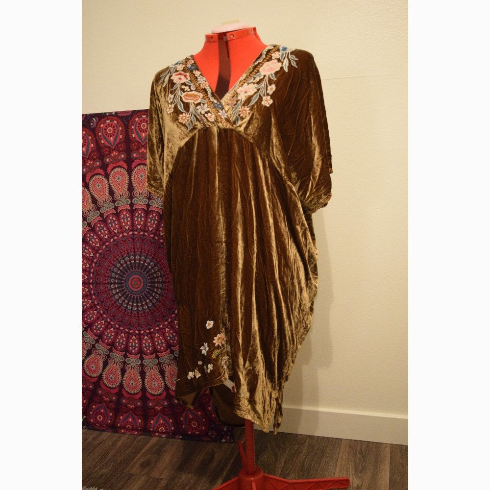 Johnny Was Serafina Velvet Bronze Kaftan Dress